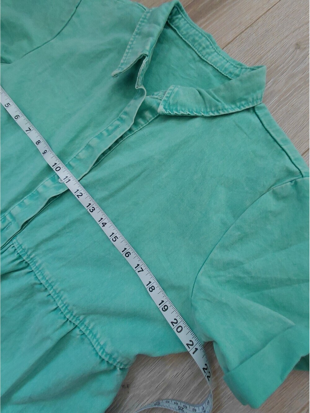 Women's Mint Green Cotton Tiered Shirt Dress Size L Button Front Short Sleeve - Picture 5 of 7